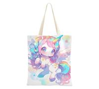 aidingzhi Cute Chibi Unicorns Canvas Bag Tote reusable Canvas Shopping Bags For Groceries Christmas Retirement Shopping Beach Work 16"x15" school essential