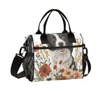 aidingzhi Cute Dog Face Flowers Bloom Lunch Bag Insulated with Zipper Insulated Lunch Box Tote Bag with Shoulder Strap Teenager University M