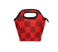 aidingzhi cute lunch bag with Curved handle large lunch box for women Reusable picnic cooler bag for Work College Buffalo Plaid Multi Check Red Black