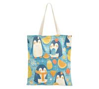 aidingzhi Cute Summer Orange Penguin Medium Canvas Tote Large Capacity Canvas Bags With Handles Christmas Retirement Shopping Beach Work 16"x15" school essential