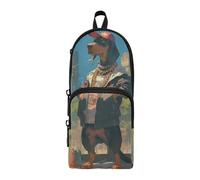 aidingzhi Dachshund Dog with Gold Chains Urban Hip- Style Nylon 3 Compartments Pencil Bag For Teen Big Capacity Pencil Case For Girls School Stationery for Preppy School