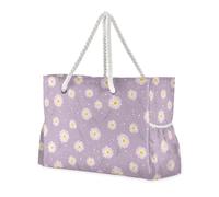 aidingzhi Daisy Flower Pink Purple Sturdy Womens Large Tote with side pocketes Tote Bag Portable for Pool Gym Grocery Travel
