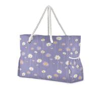 aidingzhi Daisy Flower Purple Sturdy Womens Large Tote with side pocketes Tote Bag Portable for Pool Gym Grocery Travel