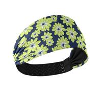 aidingzhi Daisy Lime Green and Navy Blue no slip workout headband Stretchy sweat bands for head for make up Workouts hiking Football