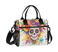aidingzhi Dia De Los Muertos Mexican Adult Lunch Box with Water Bottle Holder Heavy Duty Lunch Bag with Shoulder Strap Man Work M