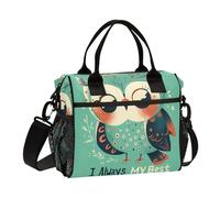aidingzhi Do My Green Owl Large Lunch Bag Adjustable Mens Lunch Boxes with Shoulder Strap Lady Work M