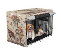 aidingzhi Dog Cage Covers Pet Kennel Cover Rollers Shades 42 Inch - A Skeleton Reading with Flowers and Butterflies