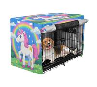 aidingzhi Dog Cage Covers Privacy Wire Cage Cover Dog Crate Protector 42 Inch - Cartoon Cute White Rainbow Unicorns