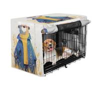 aidingzhi Dog Cage Covers Puppy Kennel Covers with Roller Shades 36 Inch - Pop Ar Otter Mustard Yellow