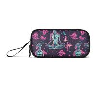 aidingzhi Dogs Doing Yoga Black Nylon Pencil Bags For Boys Large Capacity Pencil Case With Zipper School Stationery for Office Girls