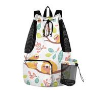 aidingzhi Doodle Style Sloth White Beach Drawstring Bags String Bookbag With Inside Pockets Waterproof