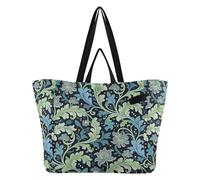 aidingzhi Easter Large Canvas Tote Cloth Kitchen Grocery Bags Everyday Bag for Men Travel Kitchen Store- Seaweed Leaf Blue Flower William Morris