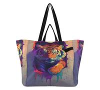 aidingzhi Easter Large Canvas Tote Reusable Kitchen Grocery Bags Crafts Bag for Men Wedding Party Presents- Animal Tigers Breaking Through The Wall