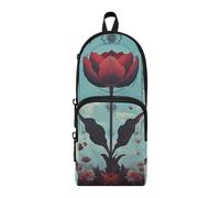 aidingzhi Evil Flowers Red Nylon 3 Compartments Large Pencil Bags Big Capacity Pencil Case With Compartments Stationery Bag for Office