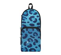 aidingzhi Fake Glitter Leopard Print Blue Nylon 3 Compartments School Pencil Bag Multi-purpose and aesthetic Pencil Storage Case School Stationery for Elementary