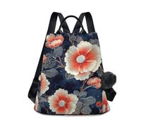 aidingzhi Fashion backpack for girls Anti-theft cute backpack for women for Travel, Work, Everyday with Pom-pom keychain Ukiyoe Glitter Marshmallow Dark Blue Red Gold