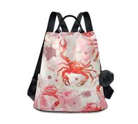 aidingzhi Fashion backpack for travel multipurpose lightweight backpack for women for Travel, Work, Everyday with Pom-pom keychain Watercolor Animal Crab Marshmallow Red and White