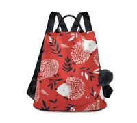 aidingzhi Fashion backpack for women trendy school backpack for women for Daily College Shopping with Pom-pom keychain Red Playful Porcupine