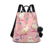 aidingzhi Fashion backpack for work casual lightweight backpack for women for Travel, Work, Everyday with Pom-pom keychain Peach Simple Birds