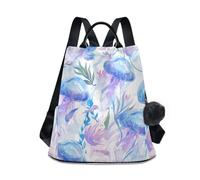 aidingzhi Fashion backpacks for college multipurpose backpack purse for women for Daily College Shopping with Pom-pom keychain Blue Sea Jellyfish