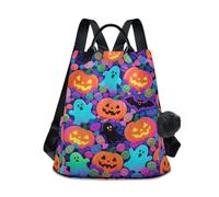 aidingzhi Fashion diaper bag backpack casual backpack for women purse for Travel, Work, Everyday with Pom-pom keychain Happy Halloween Colorful Candy Ghosts