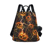 aidingzhi Fashion diaper bag backpack trendy large backpack for women for Travel, Work, Everyday with Pom-pom keychain Horrors Lightning Pumpkin Halloween