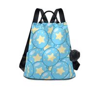 aidingzhi Fashion high school backpack multipurpose backpack for women with for Daily College Shopping with Pom-pom keychain Cute Cartoon Star Ballon Blue