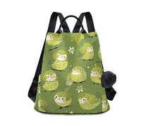 aidingzhi Fashion high school backpack multipurpose school backpack for women for Travel, Work, Everyday with Pom-pom keychain Green Cute Birds