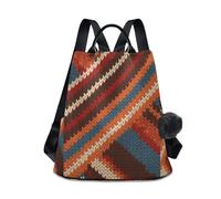 aidingzhi Fashion laptop backpack multipurpose backpack for women college for Daily College Shopping with Pom-pom keychain Red and Blue Knitted Stripes