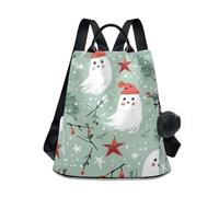 aidingzhi Fashion laptop backpack multipurpose lightweight backpack for women for Travel, Work, Everyday with Pom-pom keychain Mint Green Playful Ghostly