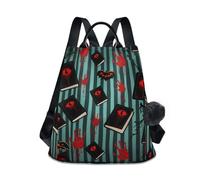 aidingzhi Fashion laptop backpack women multipurpose backpack for women with for Travel, Work, Everyday with Pom-pom keychain Halloween Red Devil's Eye Blood Handprint