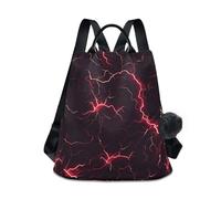 aidingzhi Fashion large backpack multipurpose backpack for women travel for Travel, Work, Everyday with Pom-pom keychain Red Glitter Lightening