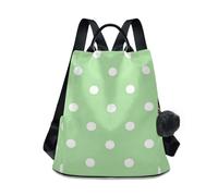 aidingzhi Fashion middle school backpack lightweight bags for women backpack for Travel, Work, Everyday with Pom-pom keychain Light Green Polka Dot