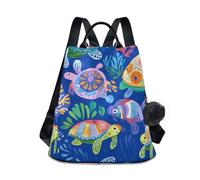 aidingzhi Fashion middle school backpack lightweight college backpack for women for Daily College Shopping with Pom-pom keychain Sea Animal Turtle