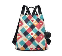 aidingzhi Fashion pink backpack multipurpose bags for women backpack for Daily College Shopping with Pom-pom keychain Buffalo Plaid Hearts