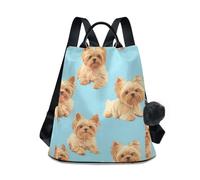 aidingzhi Fashion womens backpack purse multipurpose backpack for women purse for Travel, Work, Everyday with Pom-pom keychain Yorkshire Terrier Dogs Chic Blue