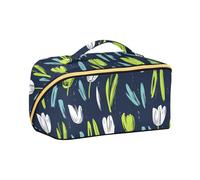 aidingzhi flower Lime Green and Navy Blue Makeup Bag with dividers Large Travel Cosmetic Bag For Women with Compartments & Handle