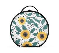 aidingzhi Flower Yellow Sunflowers Teal Leaves Travel Bag Travel-Size Accessories Waterproof Large Capacity Travel Cosmetic Bag with adjustable dividers 11 IN