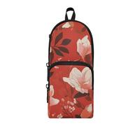 aidingzhi Flowers Red Simple Nylon 3 Compartments Girls Pencil Bag Large Capacity Pencil Case For Teen Girls Stationery Organizer for Office