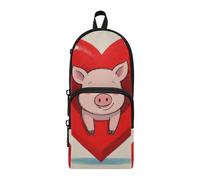 aidingzhi Funny Cartoon Heart Animal Pig Nylon 3 Compartments Pencil Bags Multi-purpose and aesthetic Pencil Cases For Girls Stationery Bag for High School