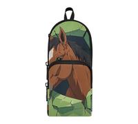 aidingzhi Funny Cartoon Wall Horse Green Nylon 3 Compartments Pencil Bag With Zipper study&multifunctional Large Pencil Case Stationery for Middle School