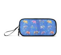 aidingzhi Funny Cute Elephants Colorful Blue Nylon Teen Pencil Bag Large Capacity Zipper Pencil Case School Stationery for Office Boys