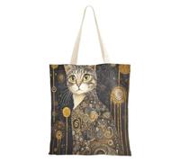 aidingzhi Geometric Art-style Cat Illustration Canvas Tote Bags reusable Canvas Bag For Women Grocery & Farmers Market 16"x15" school essential