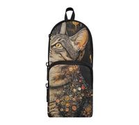 aidingzhi Geometric Art-style Cat Illustration Nylon 3 Compartments Pencil Bag For Teens Large Capacity Slot Pencil Case Stationery Organizer for Elementary