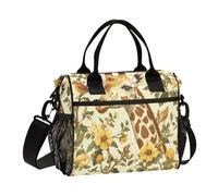 aidingzhi Giraff Birds Flowers Retro Style Womens Lunch Bag with Side Pocket Tote Bag with Shoulder Strap Lady Kindergarten S