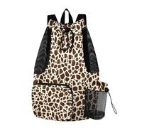 aidingzhi Giraffe Skin Print Brown Drawstring Backpack Pool Bag With Water Bottle Holder Wet and Dry Separation