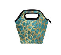 aidingzhi girls lunch bag with Curved handle lunch box insulated Waterproof cooler bags insulated for travel for Work College Golden Blue Leopard Print