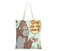 aidingzhi Give Me My Money Gorilla Canvas Bag sturdy Canvas Totes For Women Grocery & Farmers Market 16"x15" school essential