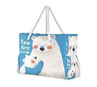 aidingzhi Glacier Bear Blue Sandproof Big Tote Bags with side pocketes Zipper Tote Bag for beach&school&work
