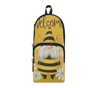 aidingzhi Gnome Bee Nylon 3 Compartments Pencil Bags For Boys study&multifunctional Pencil Case For High School School Stationery for College
